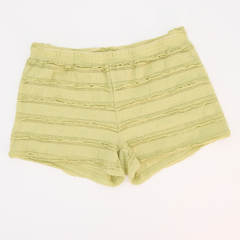 SHEIN Pale Chartreuse Shorts Textured Openwork Elastic Waist